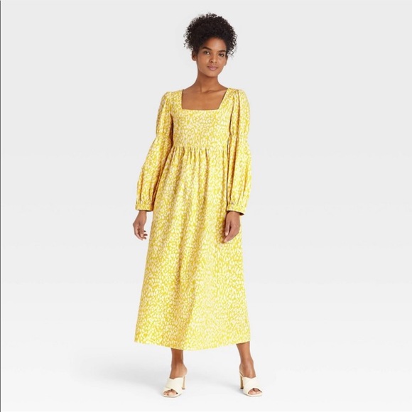 Who What Wear Dresses & Skirts - NWOT Who What Wear Women’s Bell Long Sleeve Dress-Yellow Leopard